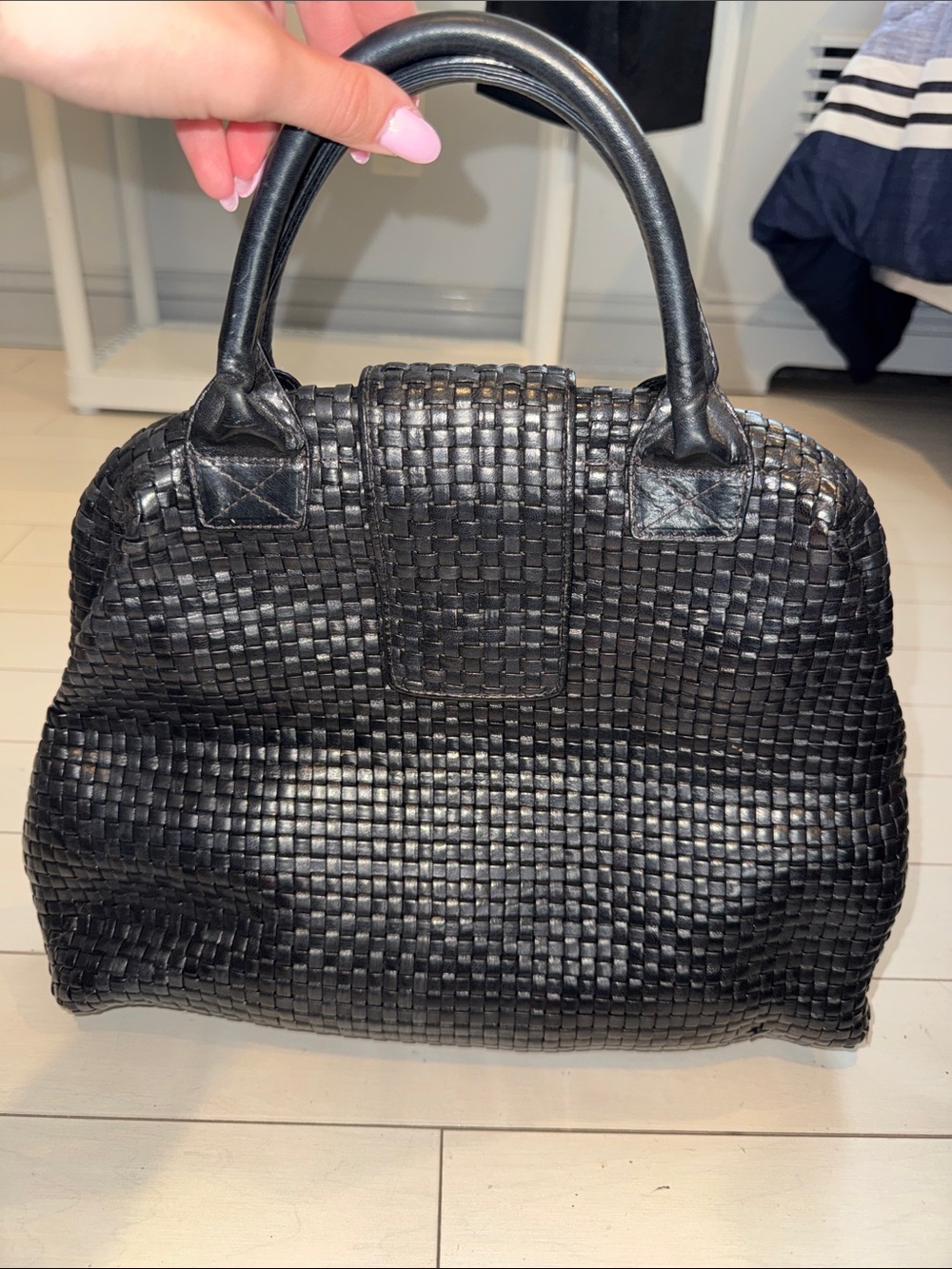Desmo Woven Top-Handle Satchel in Black